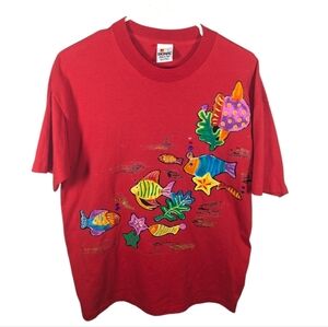 Vintage signal mega tee tropical fish AOP nautical grandma style tshirt Size L